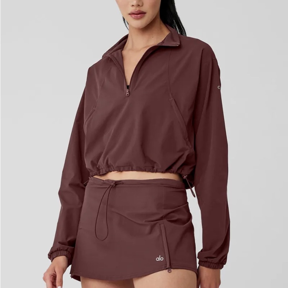 Alo Yoga 1/4 Zip Cropped In The Lead Coverup Cherry Cola